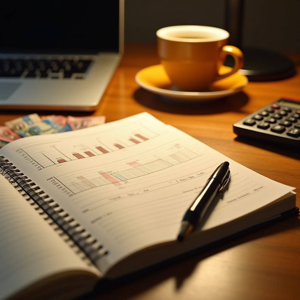 Professional reviewing financial plans at a desk with Argentine context documents visible