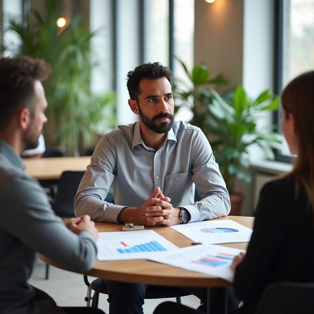 Professional consulting session in a well-lit modern office space